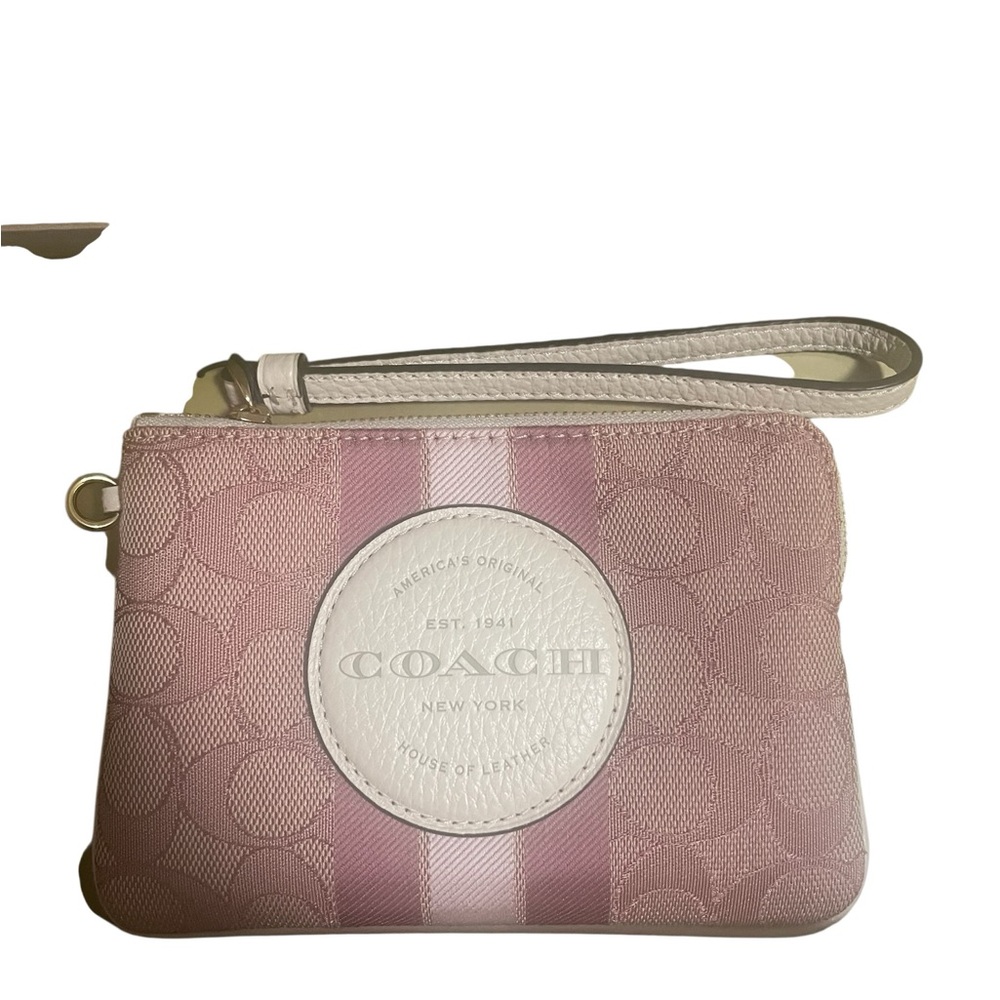 Coach Pink Signature Wristlet with Cream Leather Patch - Picture 2 of 3